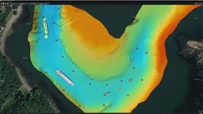 Virtual buoys and vessels marked out on a map with AIS data