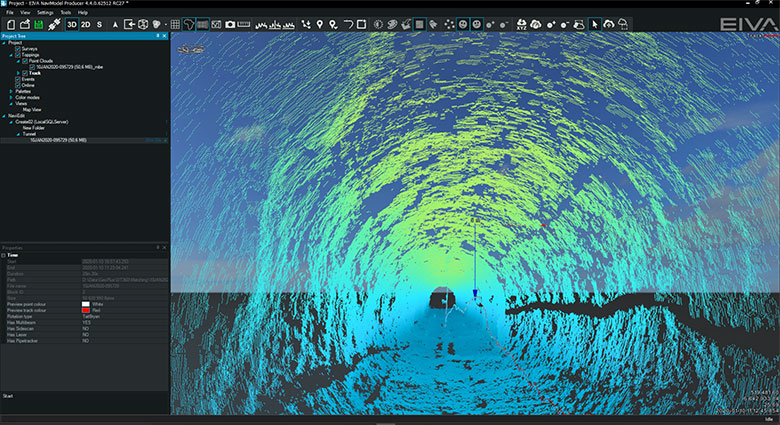 An ROV inspection of a flooded tunnel only accessible from the water side modelled in NaviModel software
