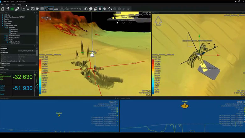 Live 3D digging using a wire crane in NaviSuite uca