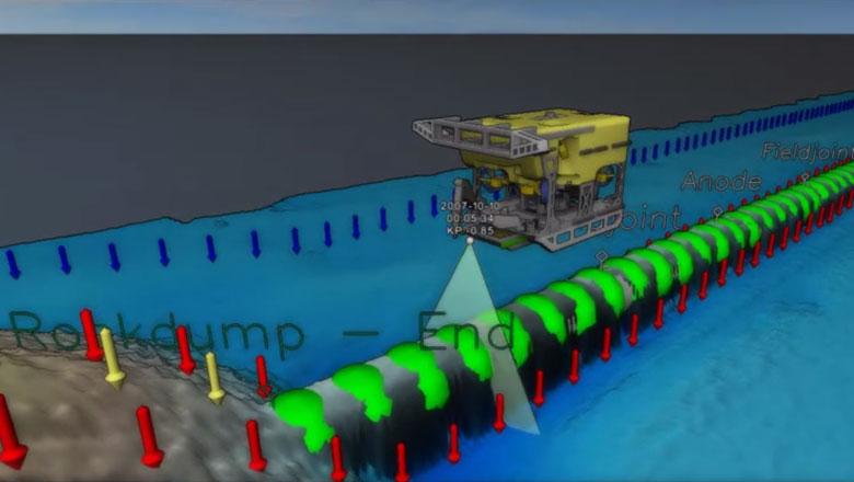 An ROV conducting a pipeline survey visualised with 3D software