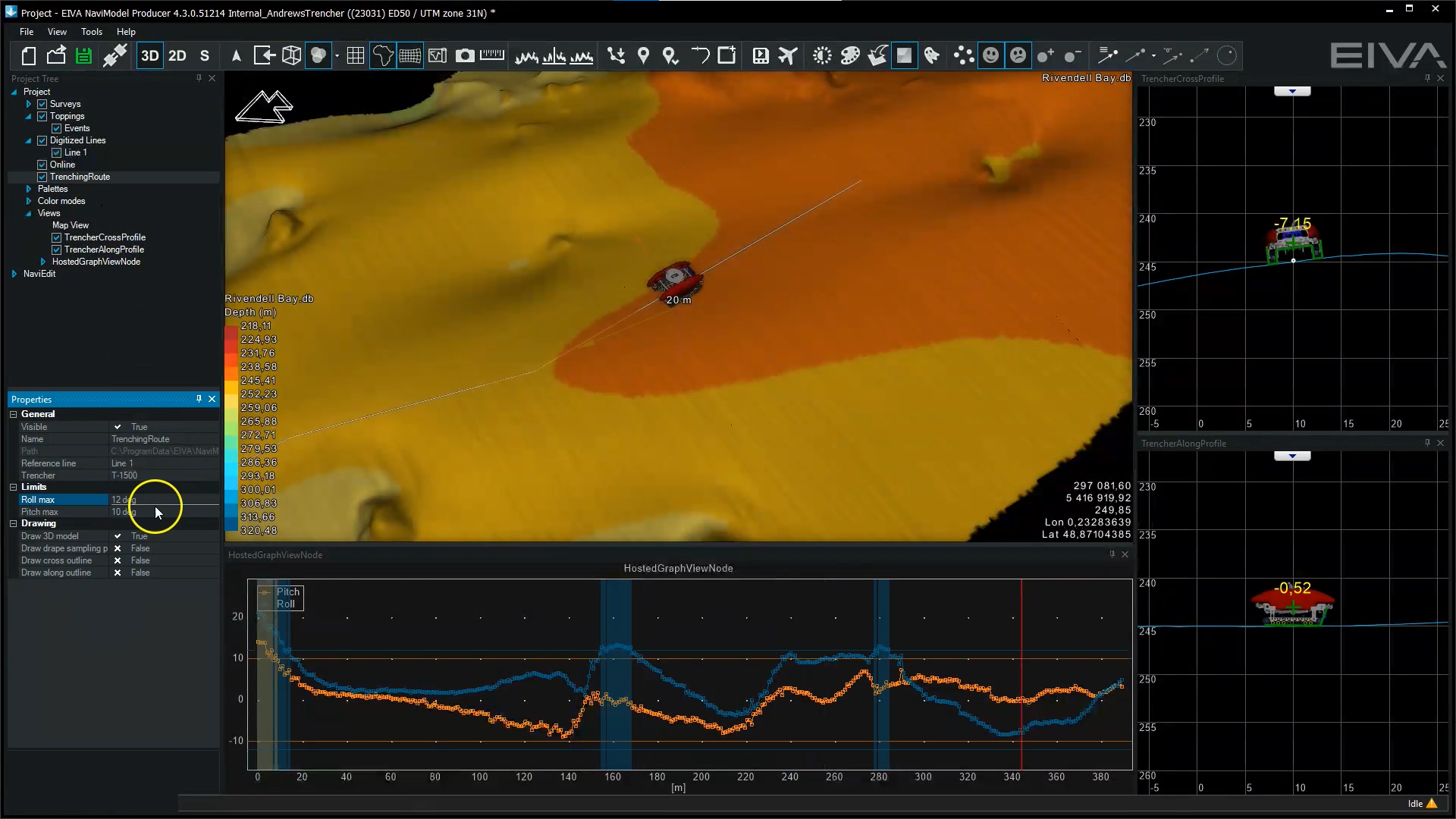 Video of trencher route design 3D modelling