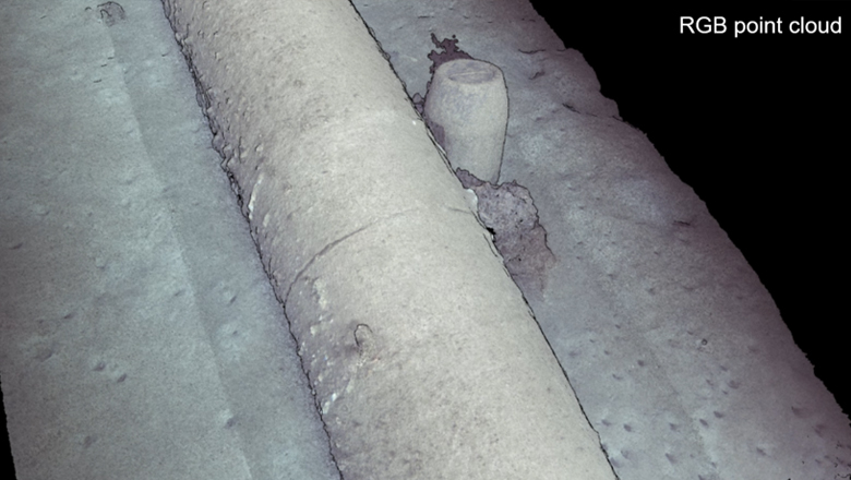 Coloured point cloud of the pipeline generated entirely from still images