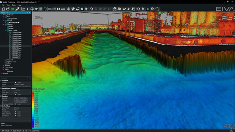Multi-beam echo sounder and LiDAR data combined