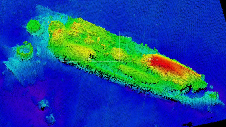 Multibeam image of the wreck of the HMS Audacious