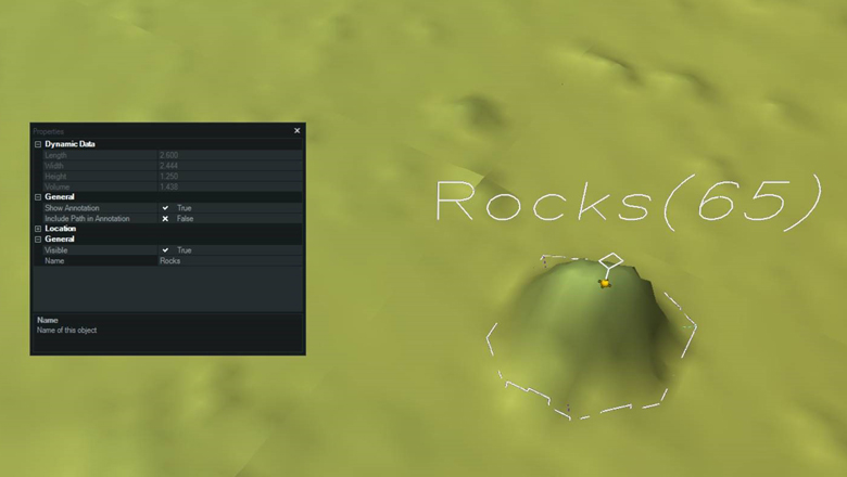 NaviModel will create an outline and measure height, length, width and volume of each rock