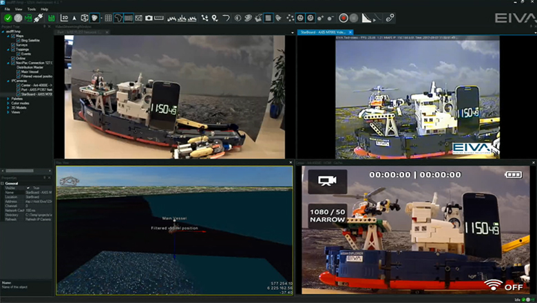 Three different camera technologies (analogue, web, HDMI) displayed in NaviPac Helmsman’s Display at the same time