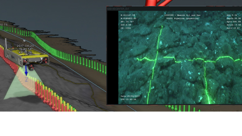 ROV performing visual analysis of the seabed using visual information derived from an RGB camera