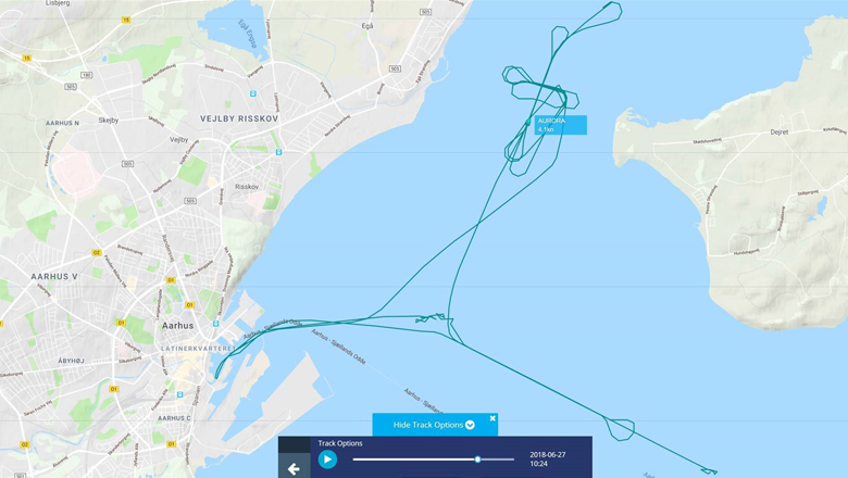 The course charted by AURORA across the three days of ScanFish XL sea trials in Aarhus Bay