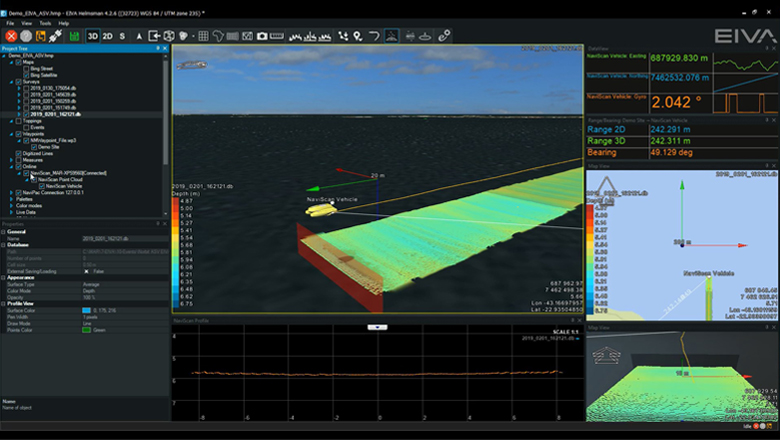 Real-time overview of the bathymetric survey demo in NaviPac