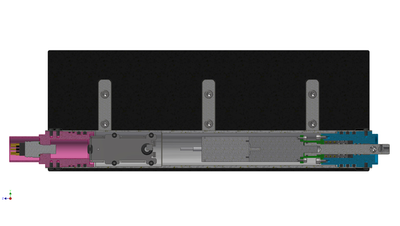 Cross section view of ScanFish ROTV oil-free 2D flap motor: with the motor controller, motor, gear and the new sealing cap