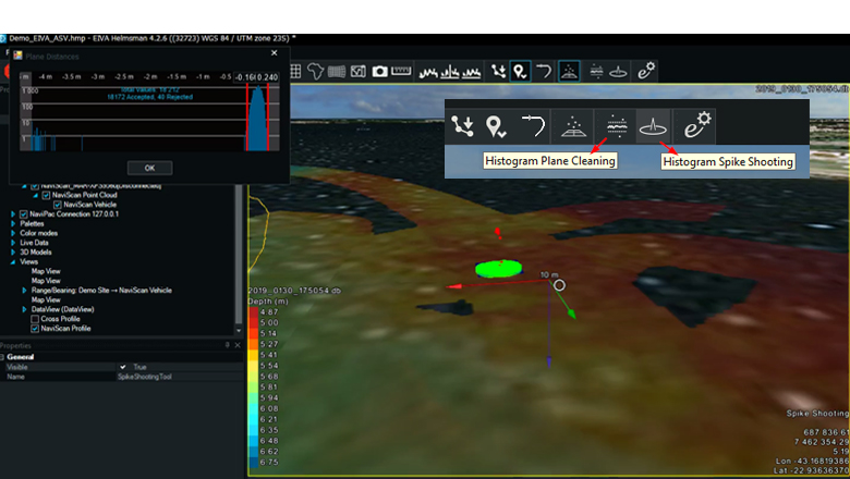 Histogram plane cleaning and spike shooting in NaviPac