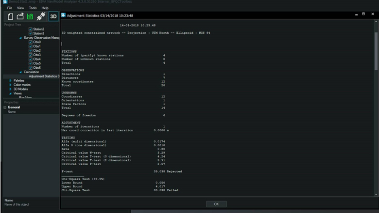 Statistical report example for network adjustment