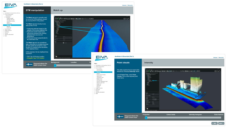 NaviSuite eLearning modules covering DTM (Digital Terrain Modelling) and point cloud features 