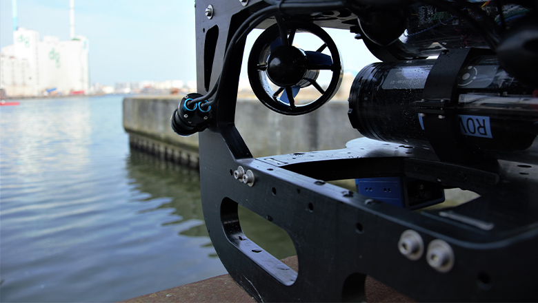 The BlueROV2 at Aarhus harbour preparing for an ROV survey