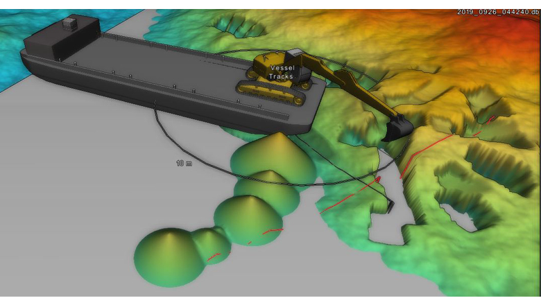 NaviSuite Uca dredging software showing a backhoe dredge