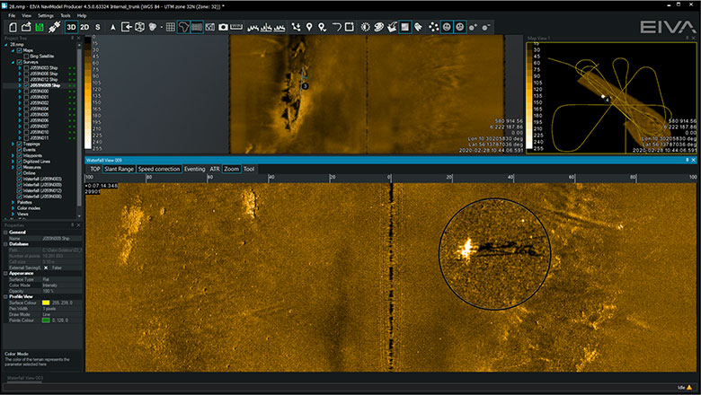 Sidescan sonar imagery visualised in NaviModel Producer