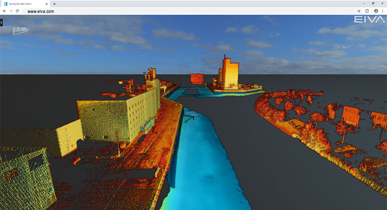 Point cloud data from a harbour survey visualised in 3D software