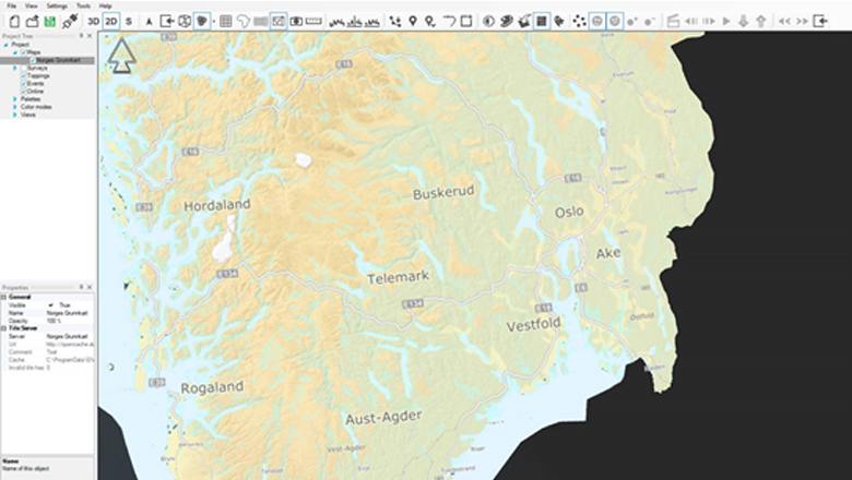 Map of the south of Norway used in NaviModel software