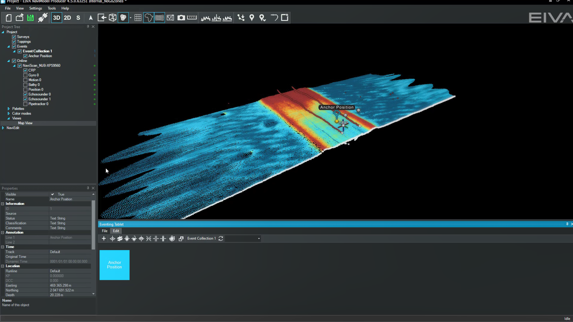 Lightweight anchor drop/pick up from barge, done in the eventing workflow