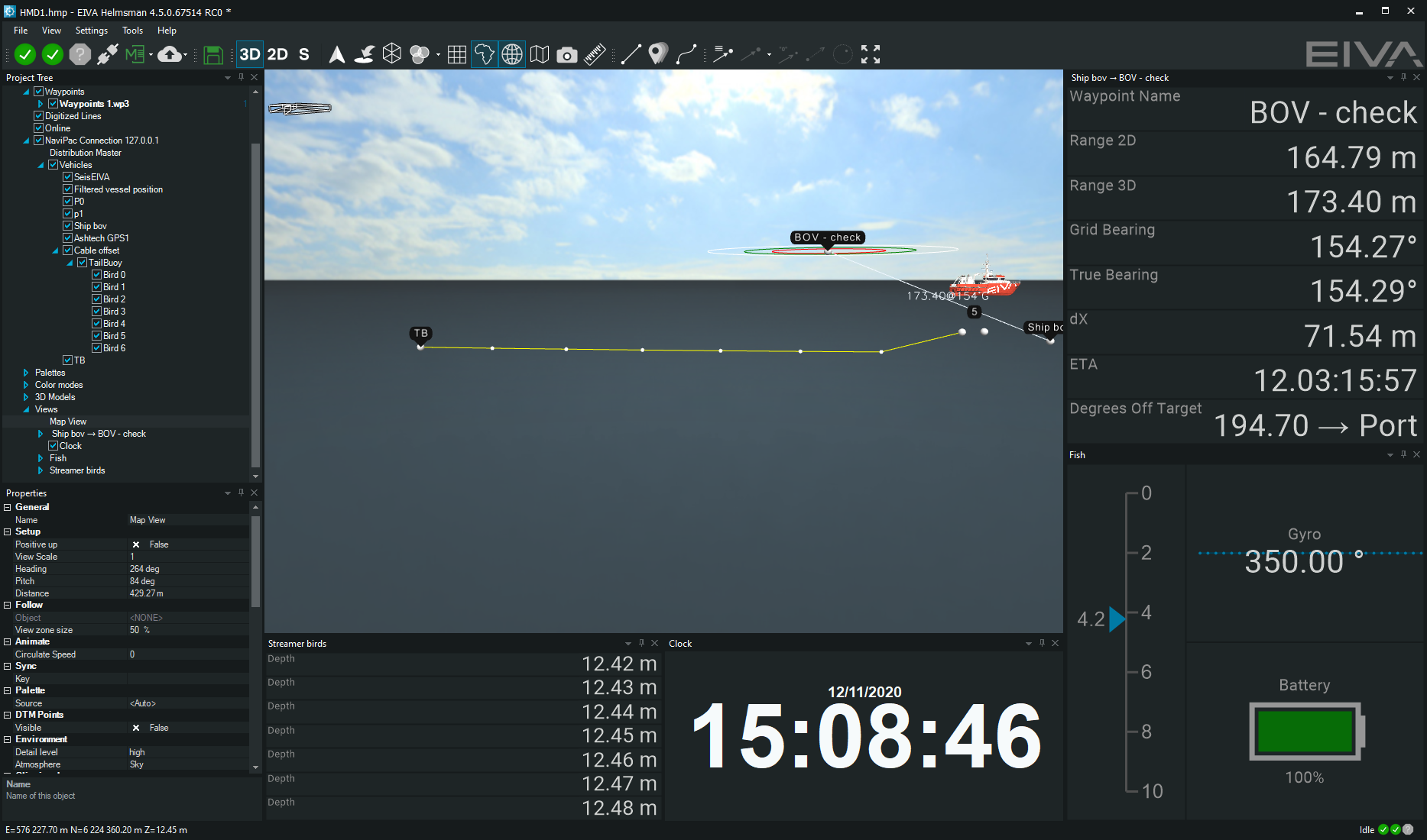 Cable depth in NaviPac 4.5