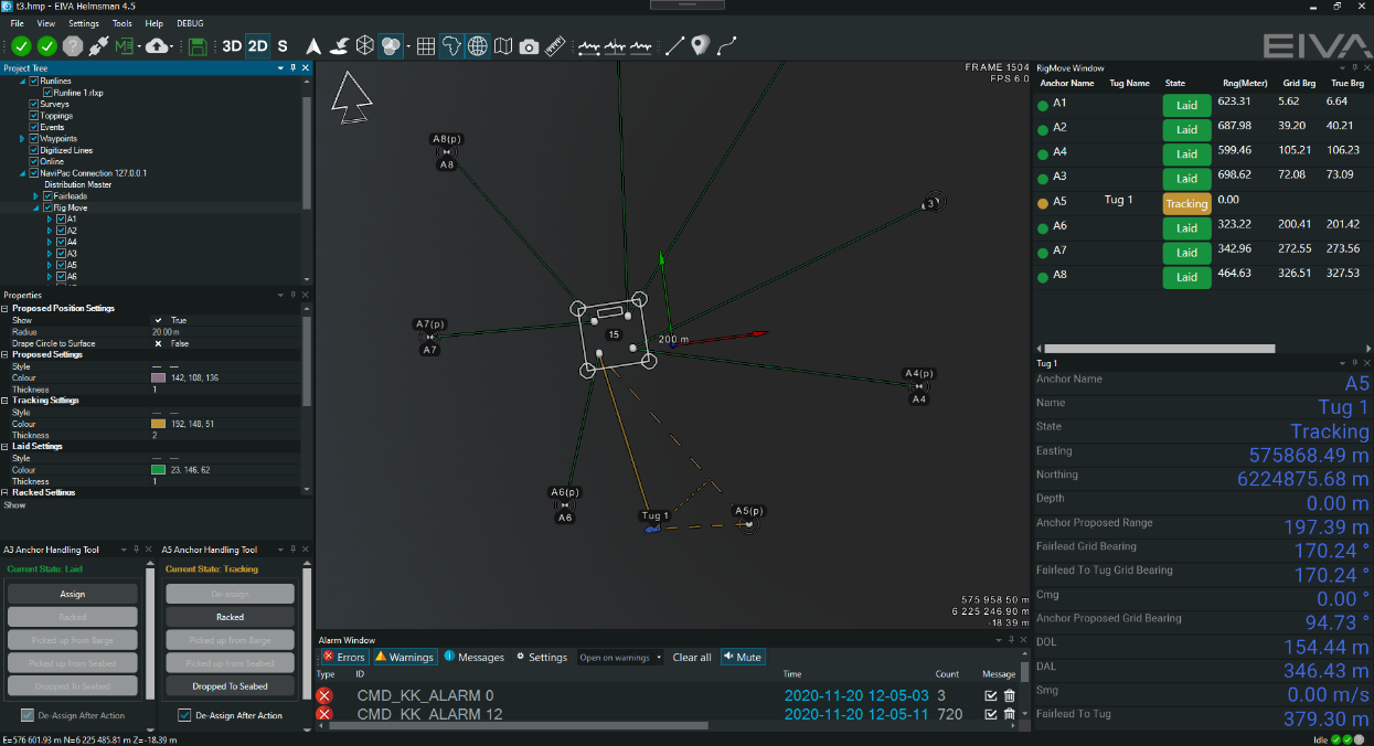 Helmsman's Display of a rig with several tug boats